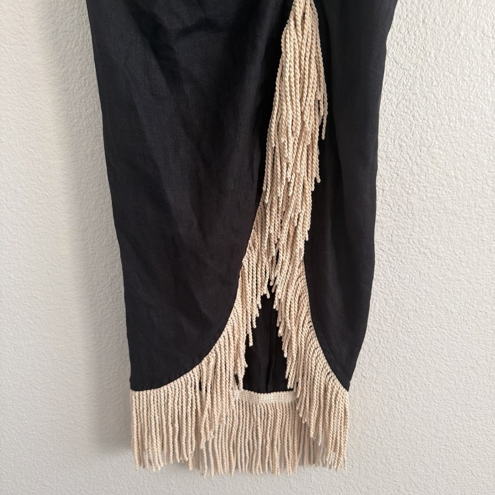 Just be queen JBQ Small Mallorca Fringe Midi Skirt Linen Black Boho Coastal - Picture 3 of 6